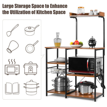 4段キッチンベーカーラック(バスケットとフック5個付き)